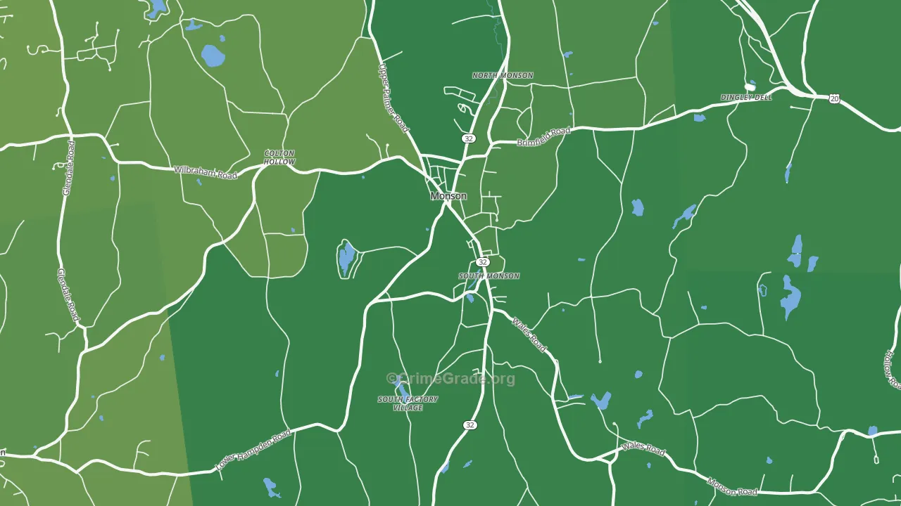 Monson, MA Map of Vehicle Theft Rates