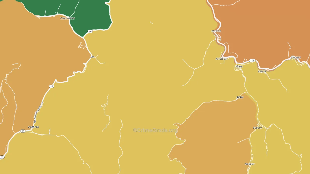 Monson, WV Map of Vehicle Theft Rates