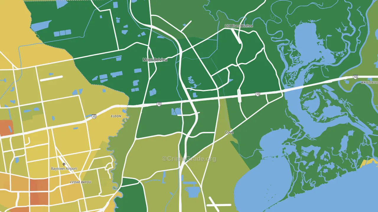 Mont Belvieu, TX Map of Vehicle Theft Rates