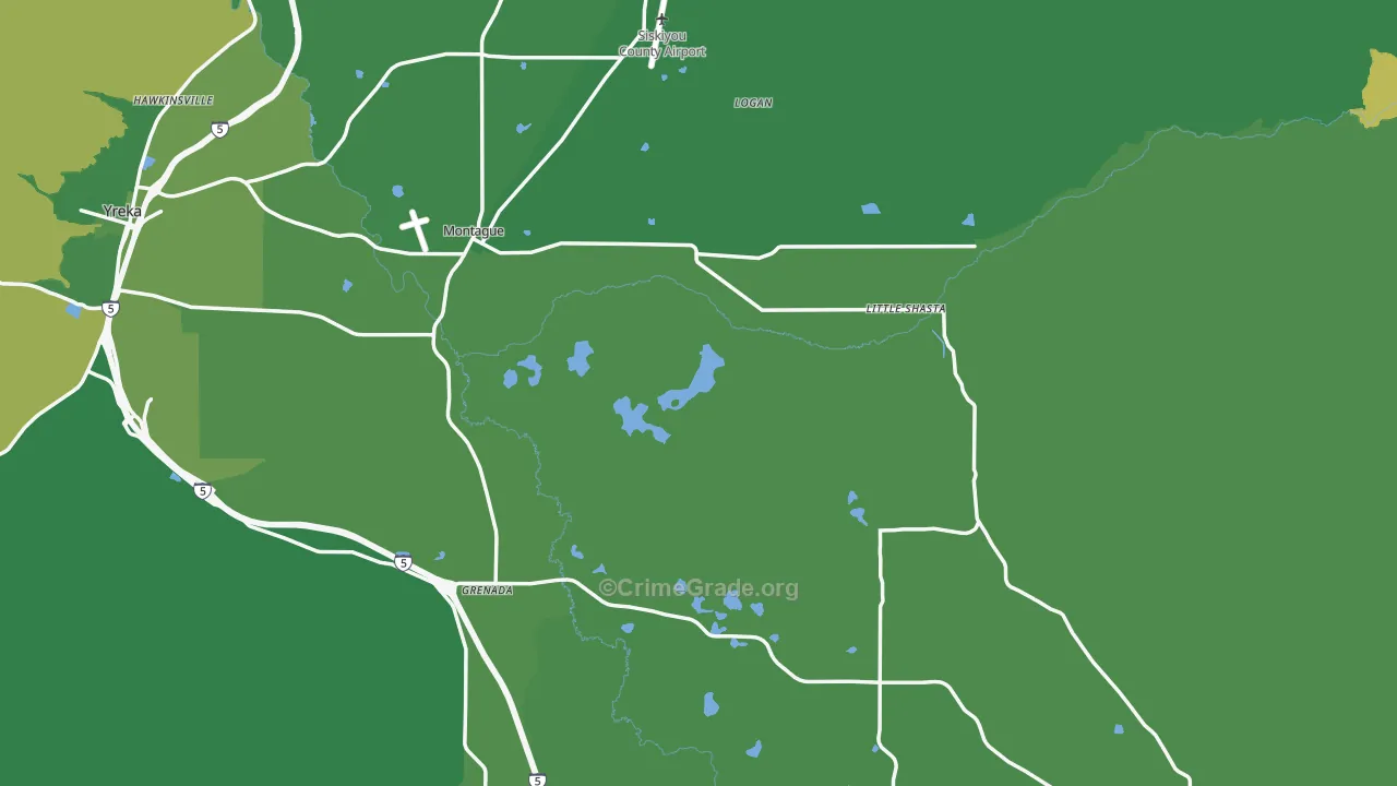 Montague, CA Map of Vehicle Theft Rates