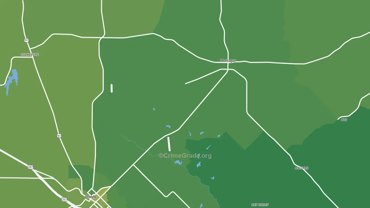 Montague County, TX Map of Vehicle Theft Rates