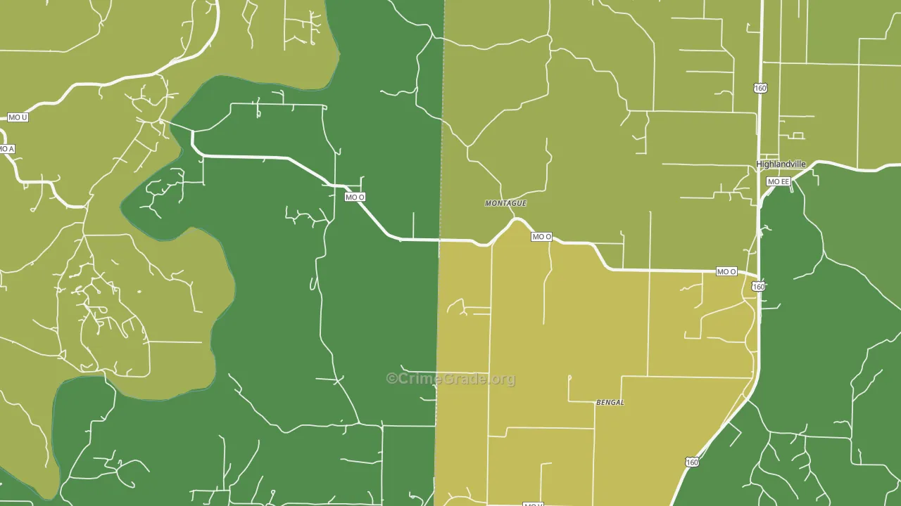 Montague, MO Map of Vehicle Theft Rates