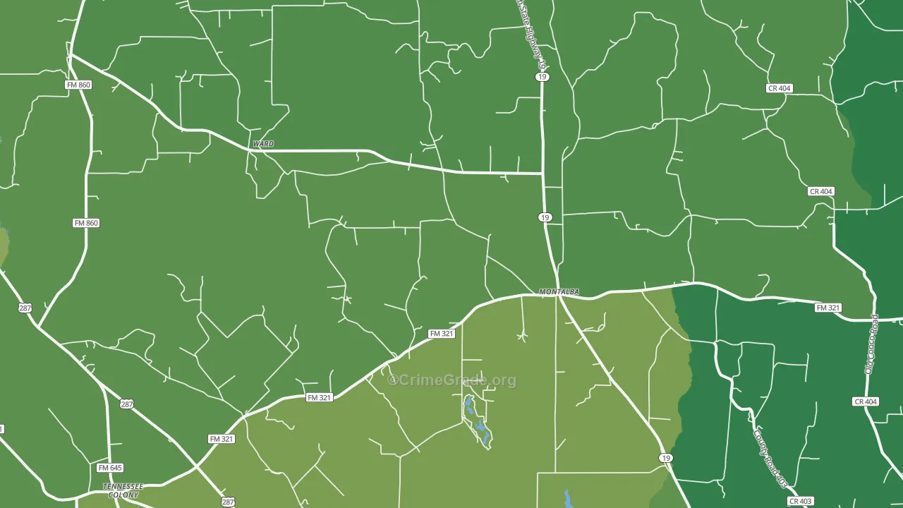Montalba, TX Map of Vehicle Theft Rates