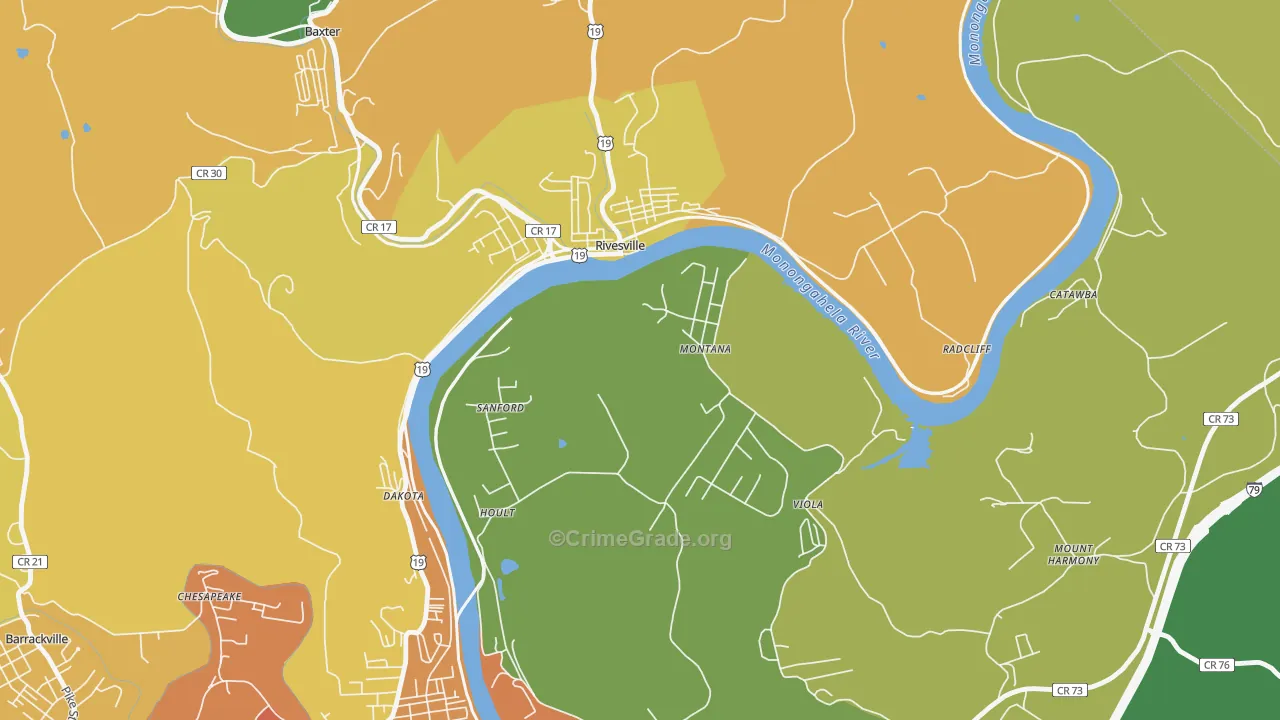 Montana Mines, WV Map of Vehicle Theft Rates