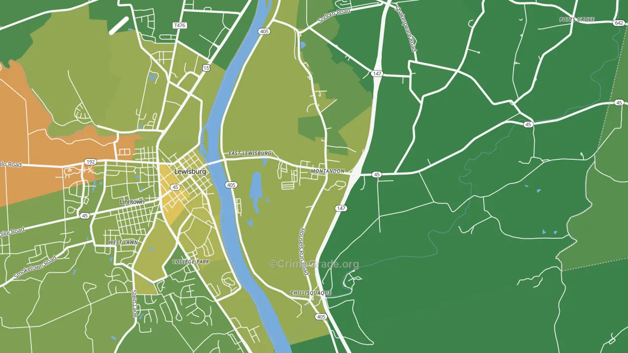 Montandon, PA Map of Vehicle Theft Rates
