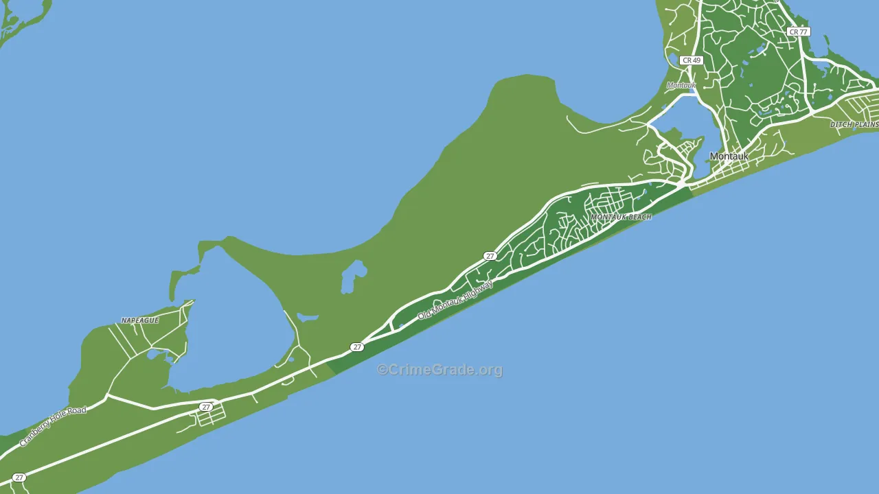 Montauk Beach, NY Map of Vehicle Theft Rates