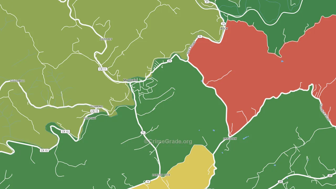 Montcalm, WV Map of Vehicle Theft Rates