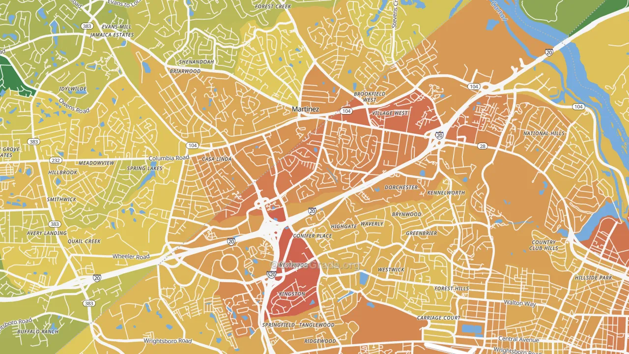Montclair, Augusta, GA Map of Vehicle Theft Rates