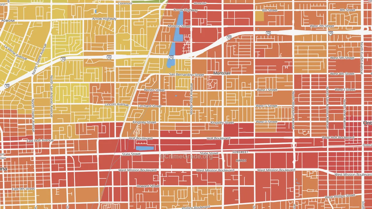 Montclair, CA Map of Vehicle Theft Rates