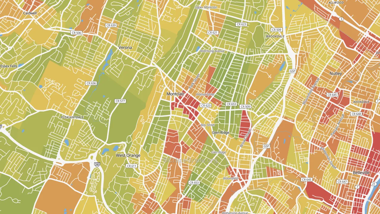Montclair, NJ Map of Vehicle Theft Rates
