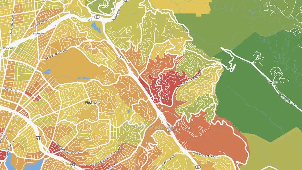 Montclair, Oakland, CA Map of Vehicle Theft Rates