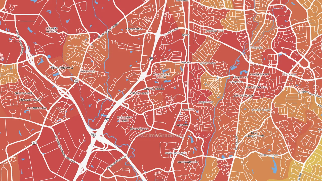 Montclaire South, Charlotte, NC Map of Vehicle Theft Rates