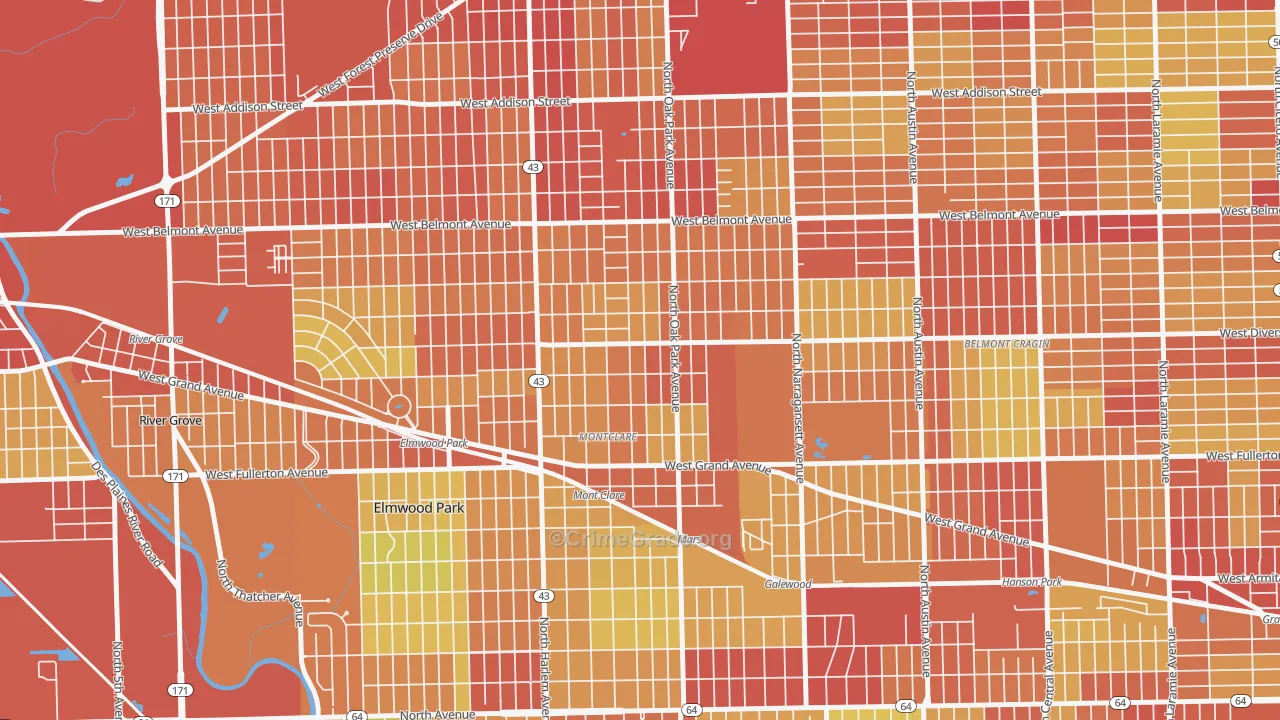 Montclare, Elmwood Park, IL Map of Vehicle Theft Rates