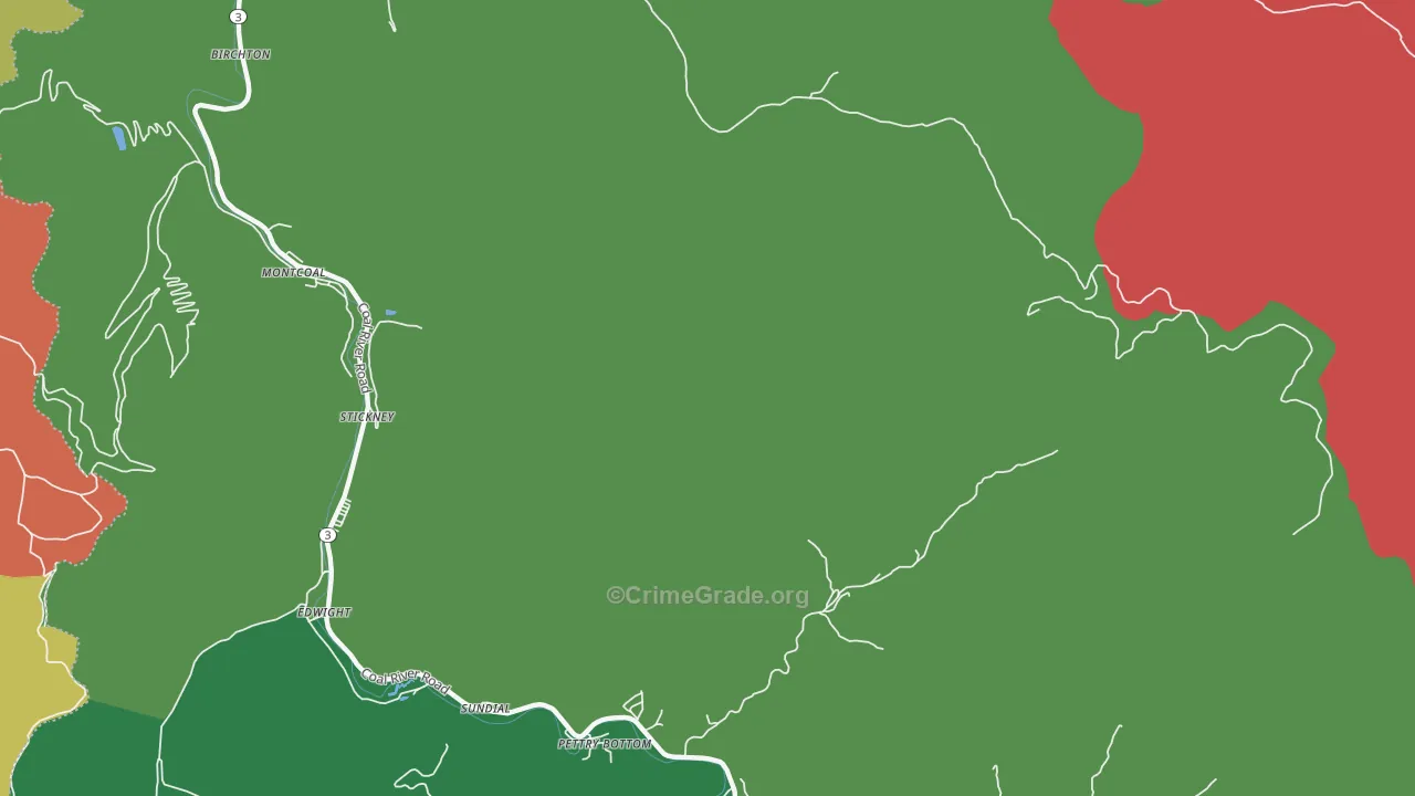 Montcoal, WV Map of Vehicle Theft Rates