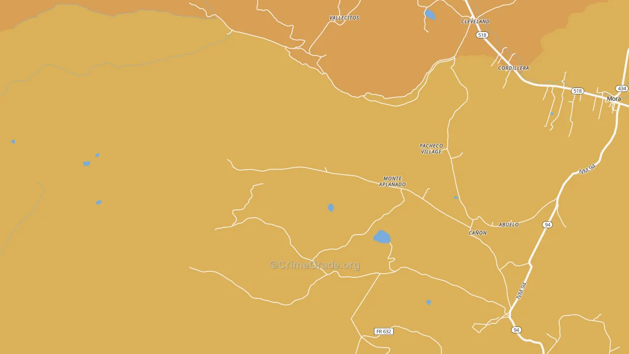 Monte Aplanado, NM Map of Vehicle Theft Rates