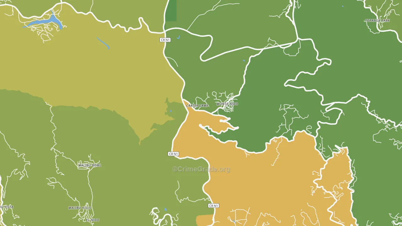 Monte Nido, CA Map of Vehicle Theft Rates