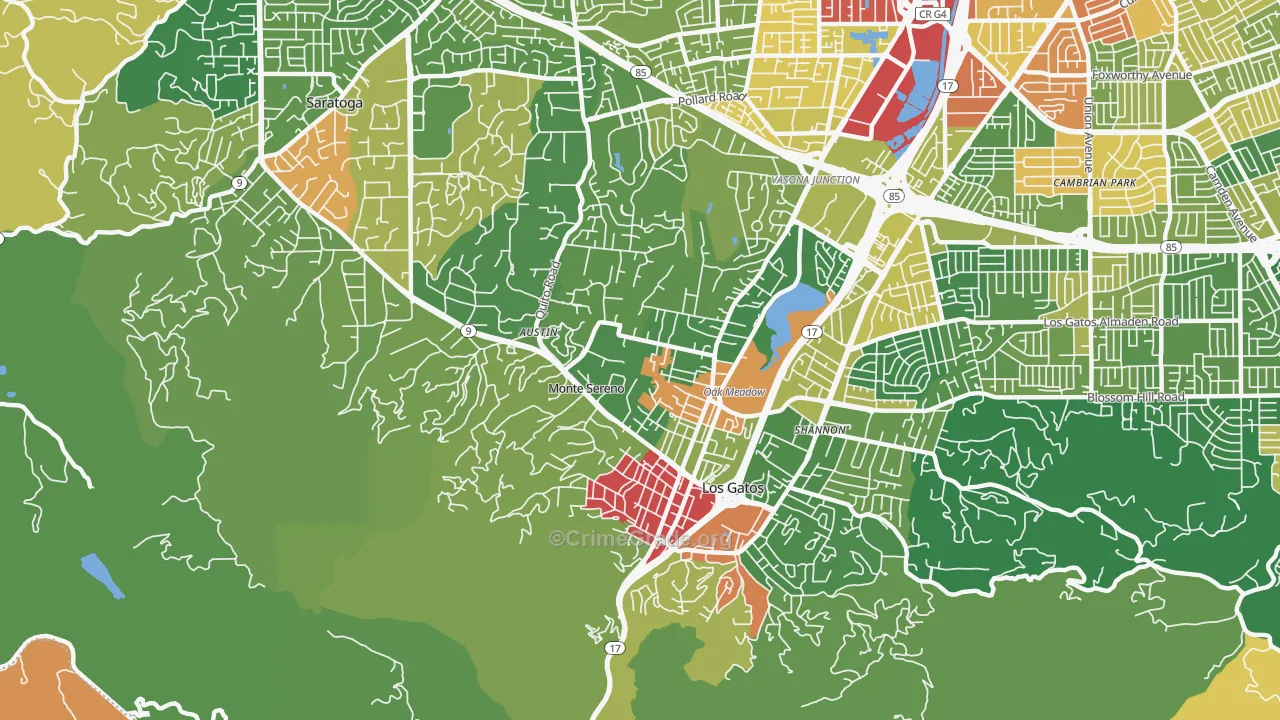 Monte Sereno, CA Map of Vehicle Theft Rates