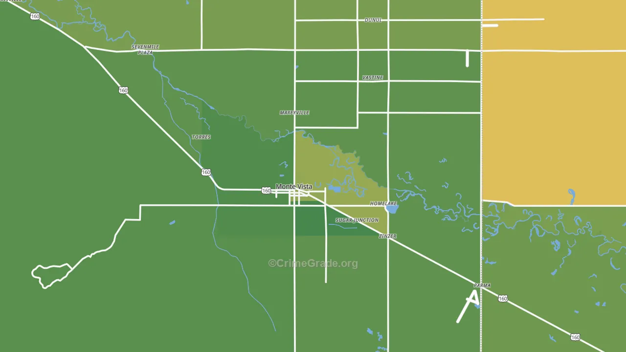 Monte Vista, CO Map of Vehicle Theft Rates
