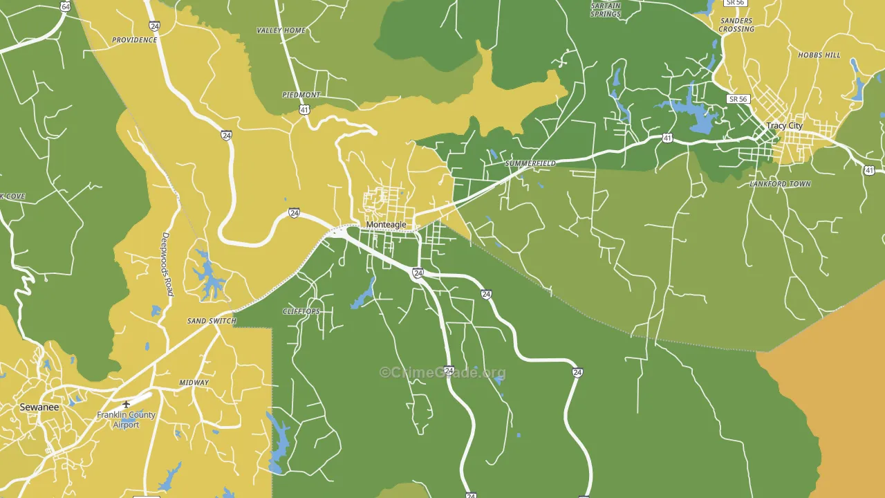 Monteagle, TN Map of Vehicle Theft Rates