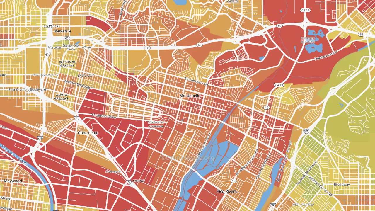 Montebello, CA Map of Vehicle Theft Rates