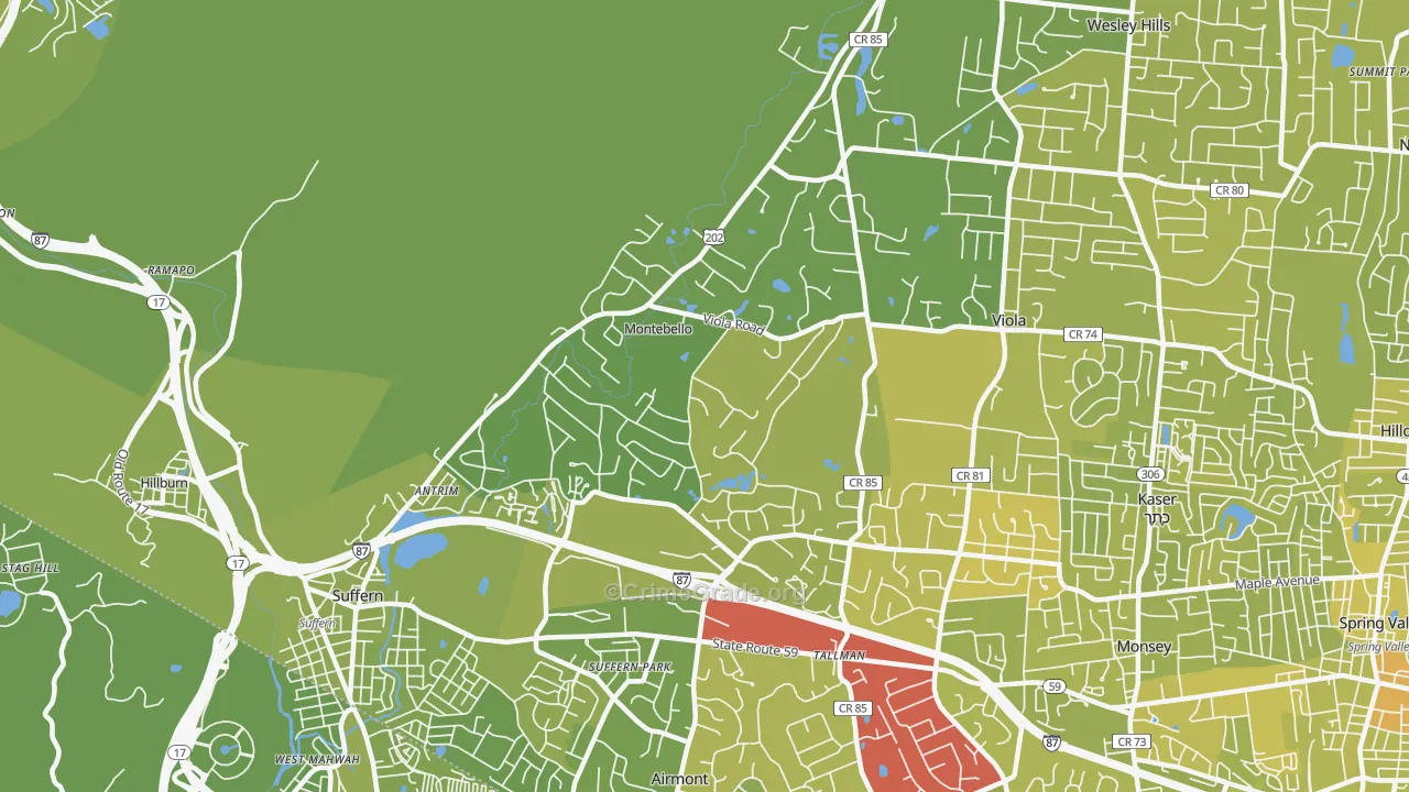 Montebello, NY Map of Vehicle Theft Rates