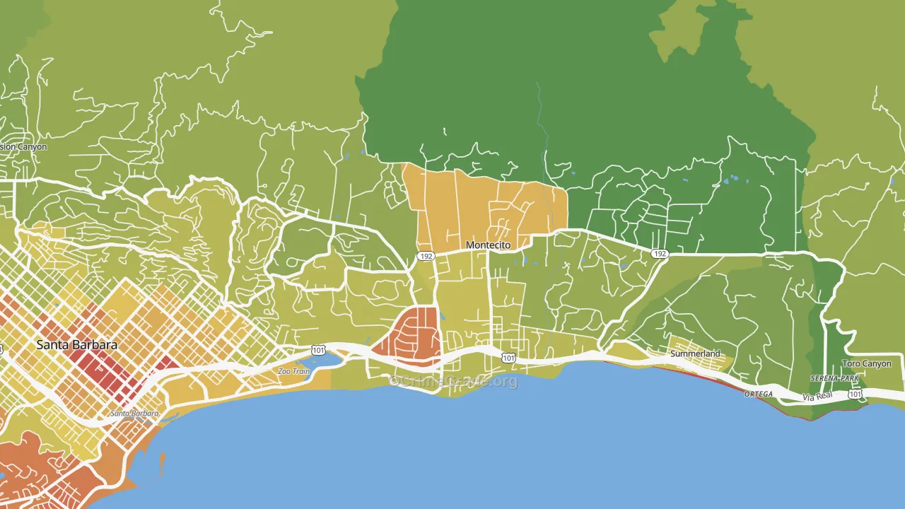 Montecito, CA Map of Vehicle Theft Rates