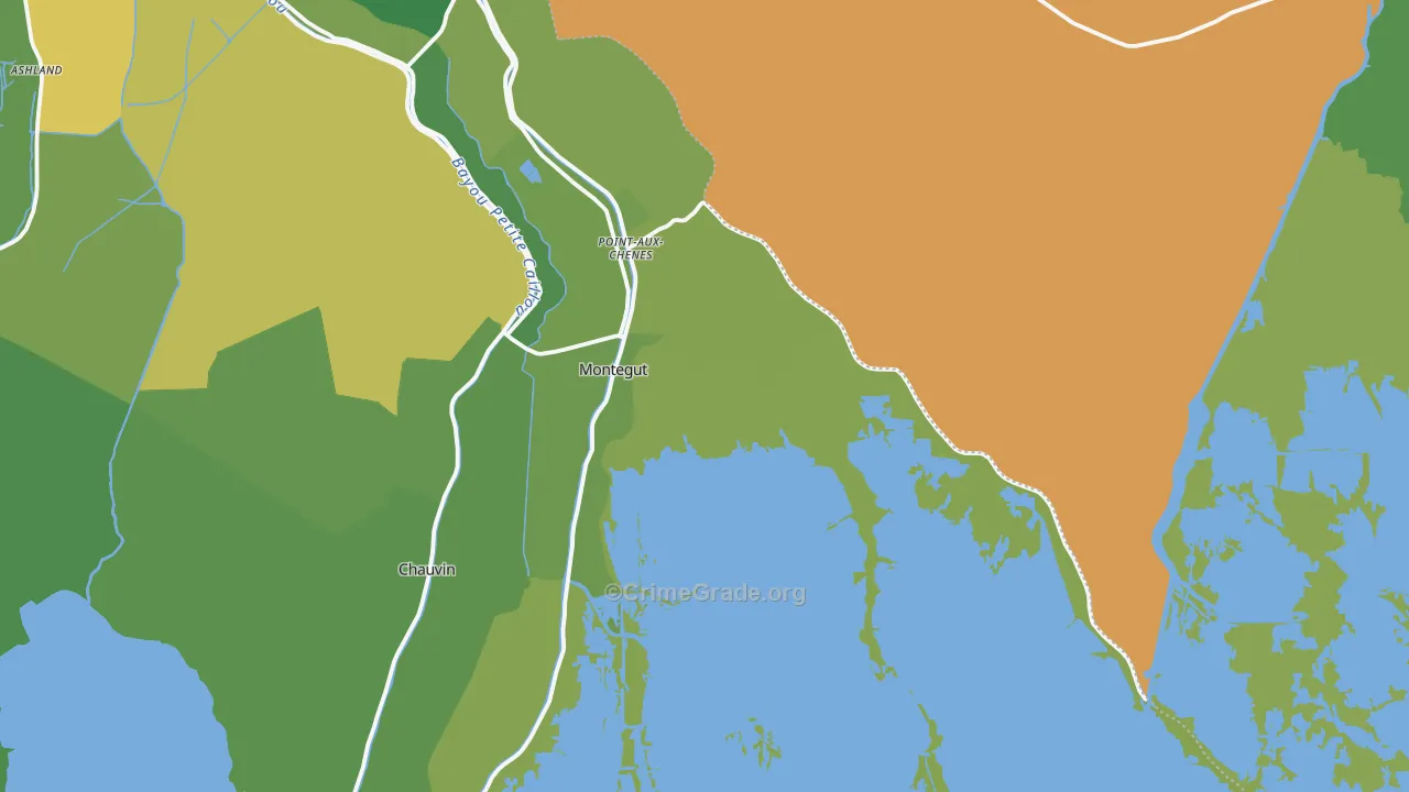 Montegut, LA Map of Vehicle Theft Rates