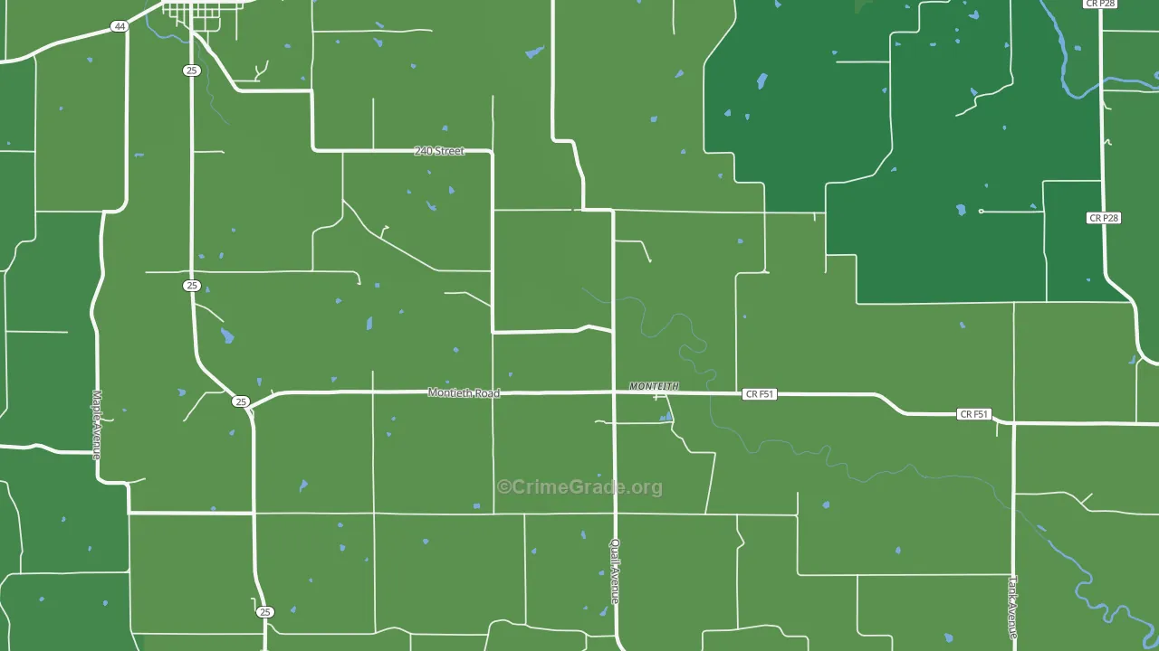 Monteith, IA Map of Vehicle Theft Rates