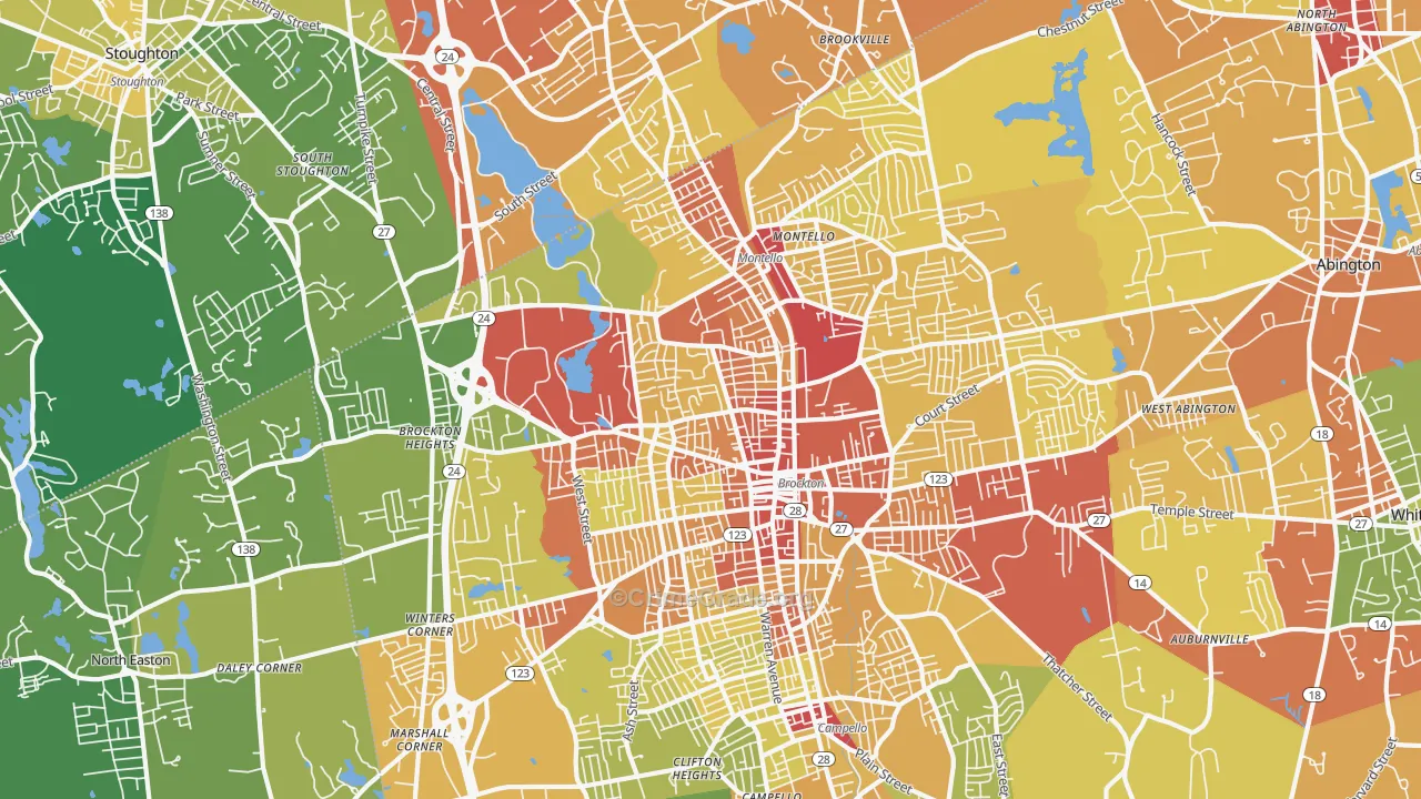 Montello, Brockton, MA Map of Vehicle Theft Rates