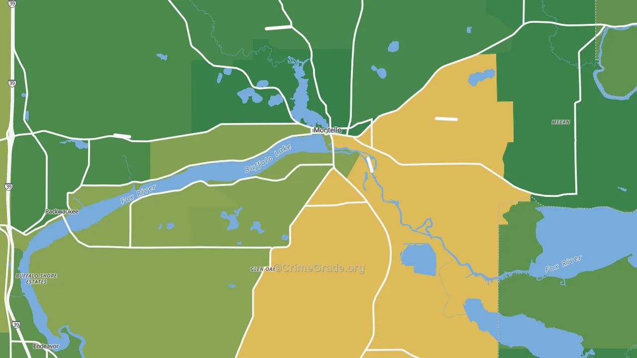Montello, WI Map of Vehicle Theft Rates