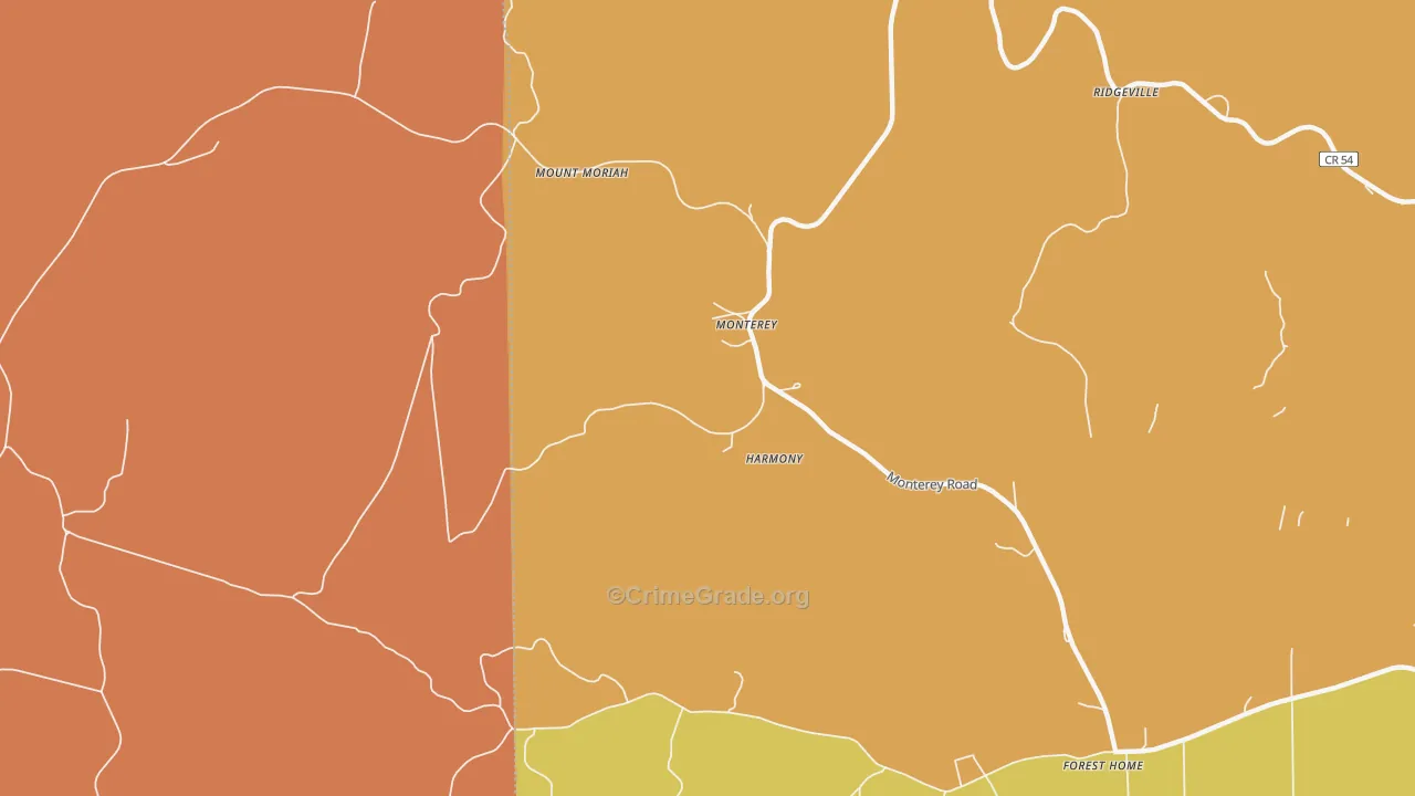 Monterey, AL Map of Vehicle Theft Rates