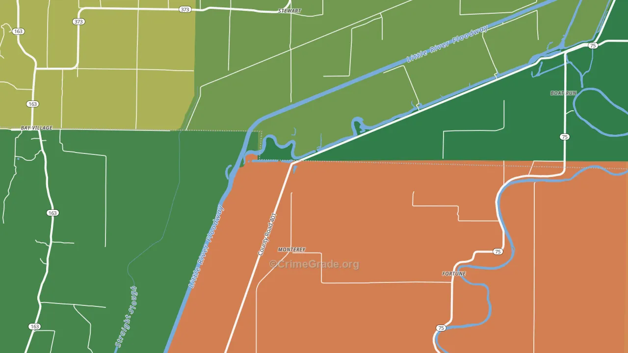 Monterey, AR Map of Vehicle Theft Rates