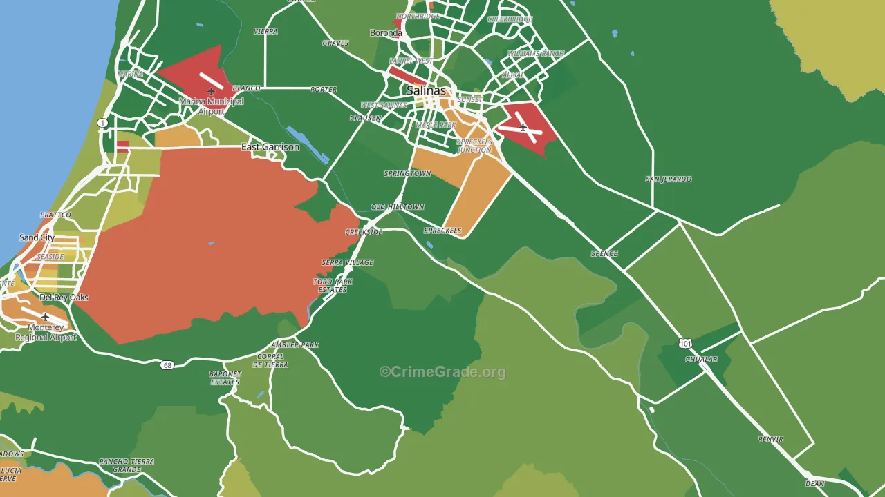 Monterey County, CA Map of Vehicle Theft Rates
