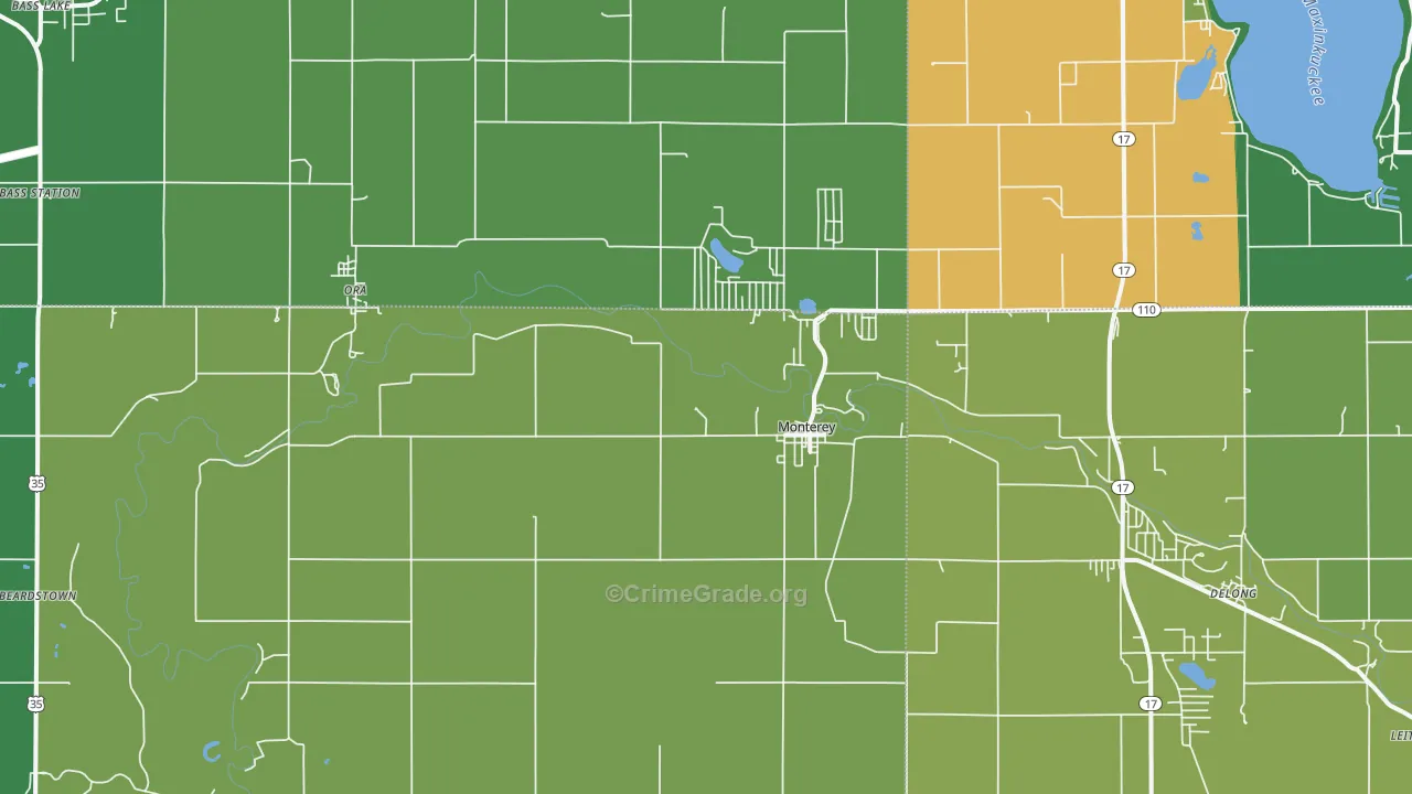 Monterey, IN Map of Vehicle Theft Rates