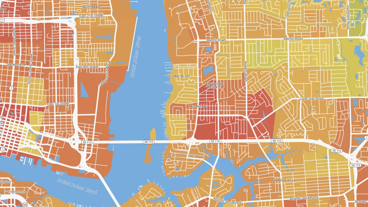 Monterey, Jacksonville, FL Map of Vehicle Theft Rates