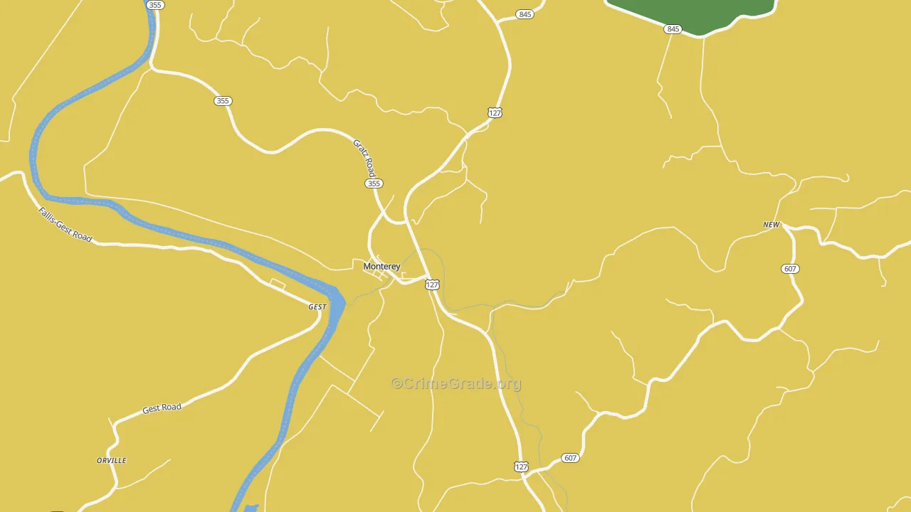 Monterey, KY Map of Vehicle Theft Rates