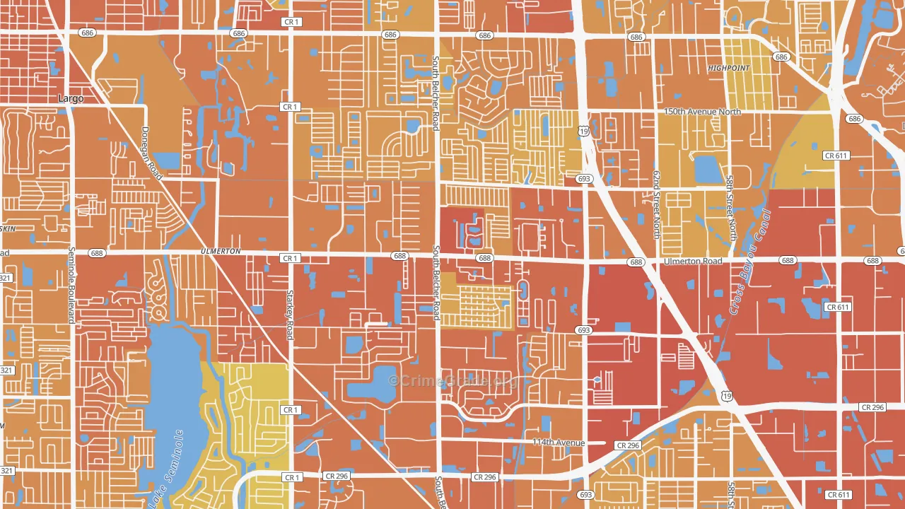 Monterey Lakes, Largo, FL Map of Vehicle Theft Rates