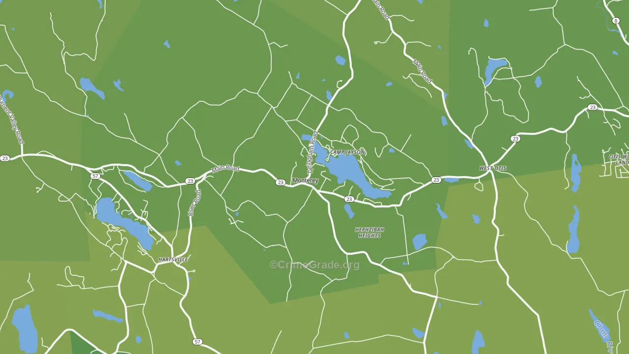 Monterey, MA Map of Vehicle Theft Rates