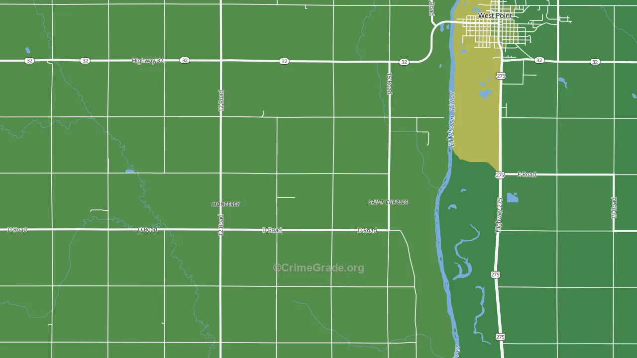 Monterey, NE Map of Vehicle Theft Rates