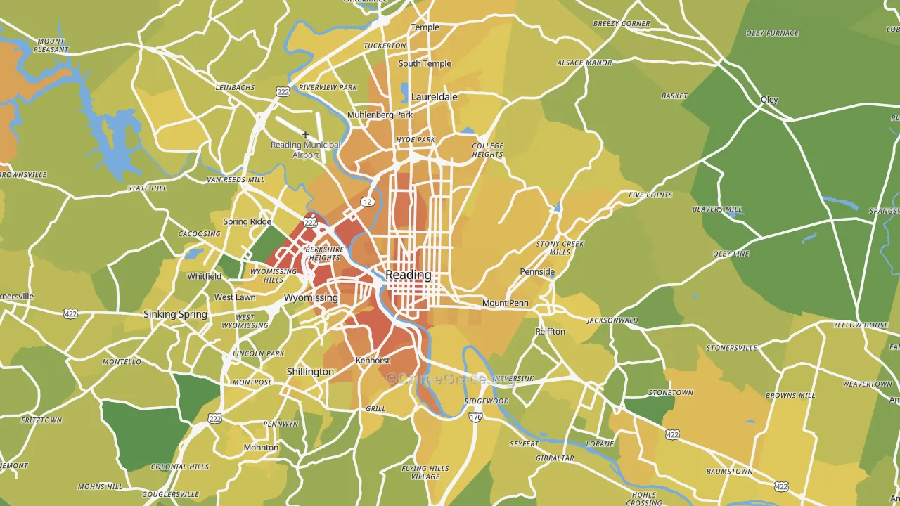 Monterey, PA Map of Vehicle Theft Rates