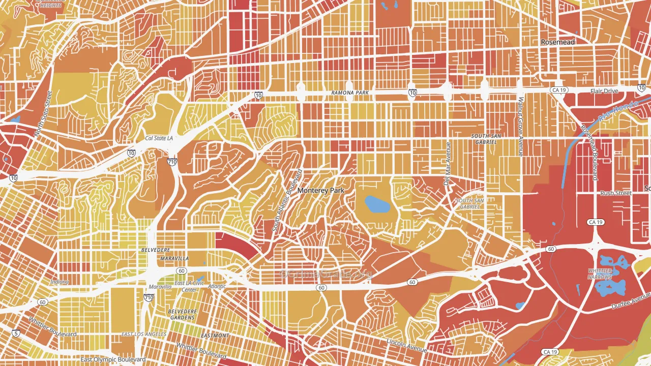 Monterey Park, CA Map of Vehicle Theft Rates