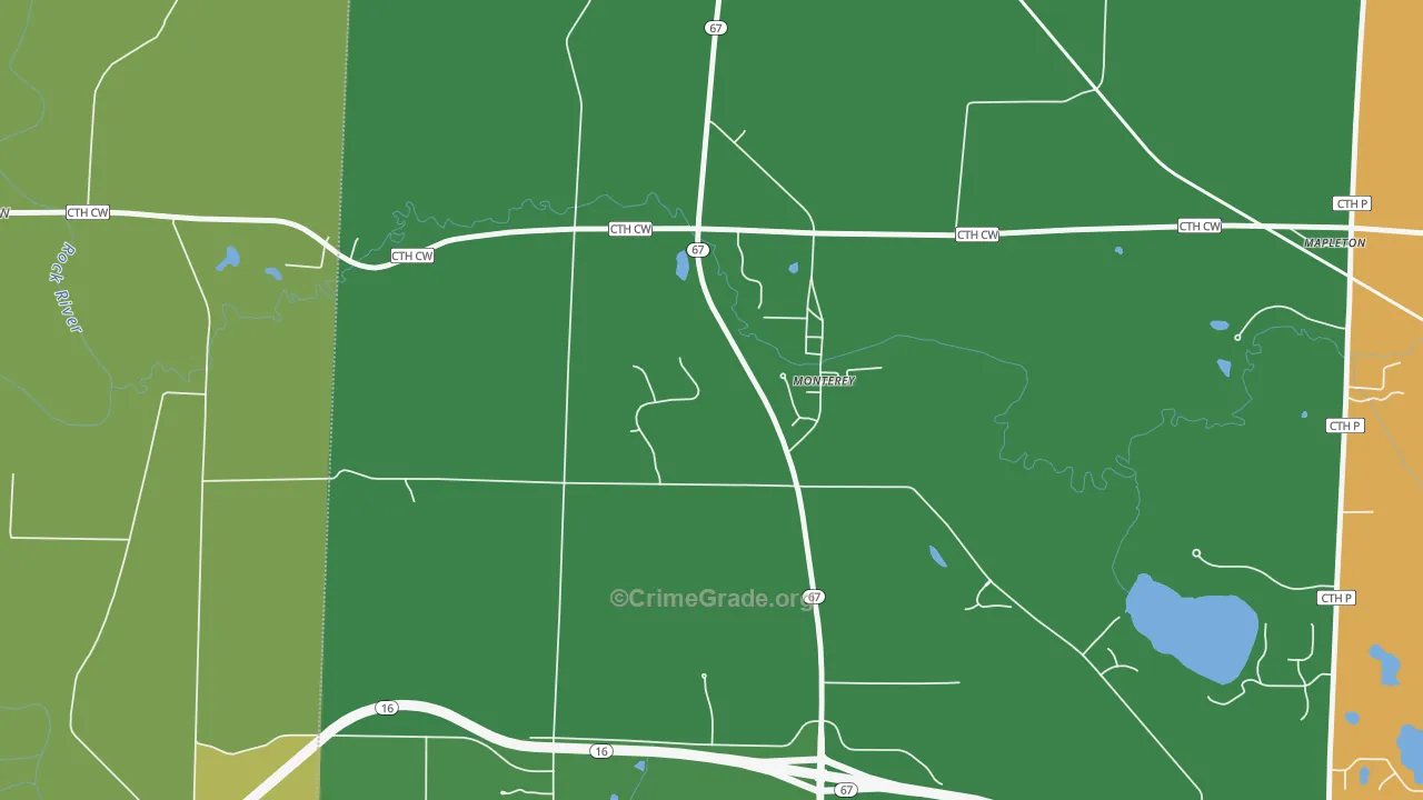 Monterey, WI Map of Vehicle Theft Rates