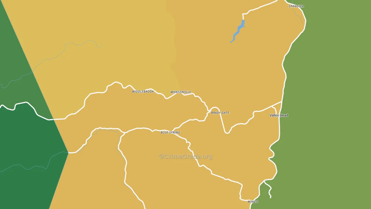 Monterville, WV Map of Vehicle Theft Rates