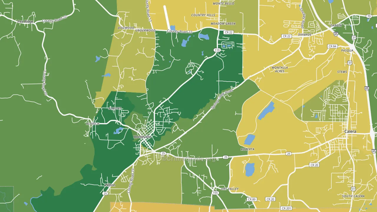 Montevallo, AL Map of Vehicle Theft Rates