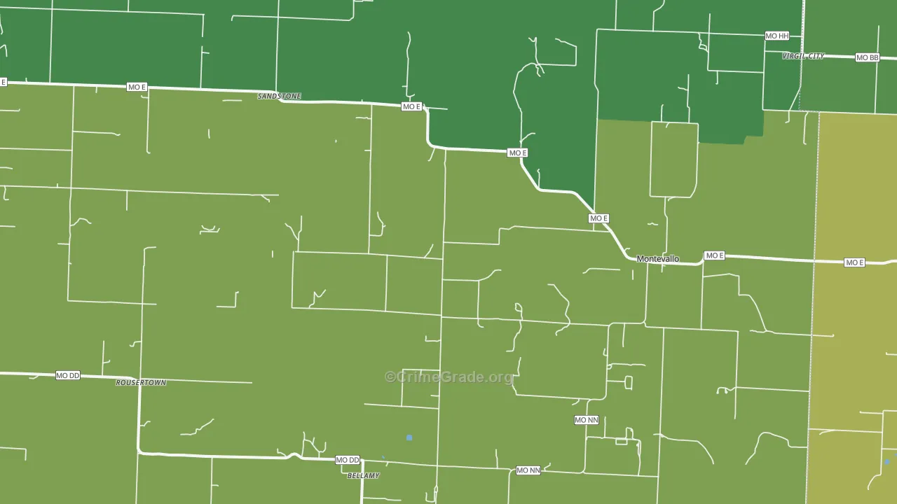 Montevallo, MO Map of Vehicle Theft Rates