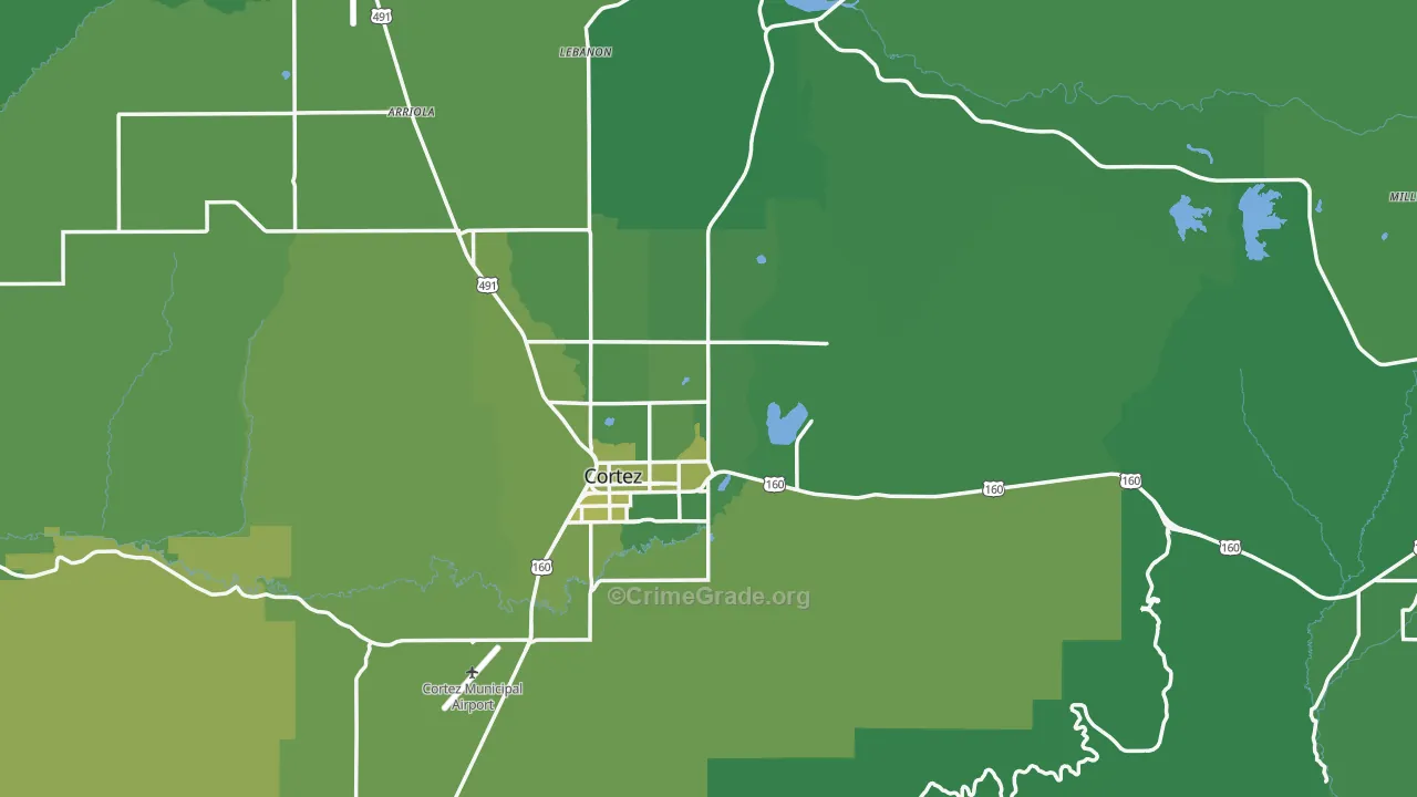 Montezuma County, CO Map of Vehicle Theft Rates