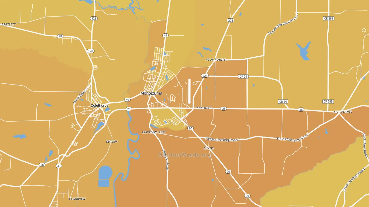 Montezuma, GA Map of Vehicle Theft Rates