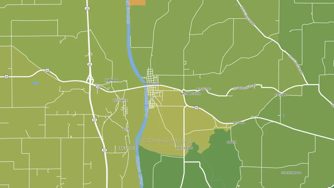 Montezuma, IN Map of Vehicle Theft Rates