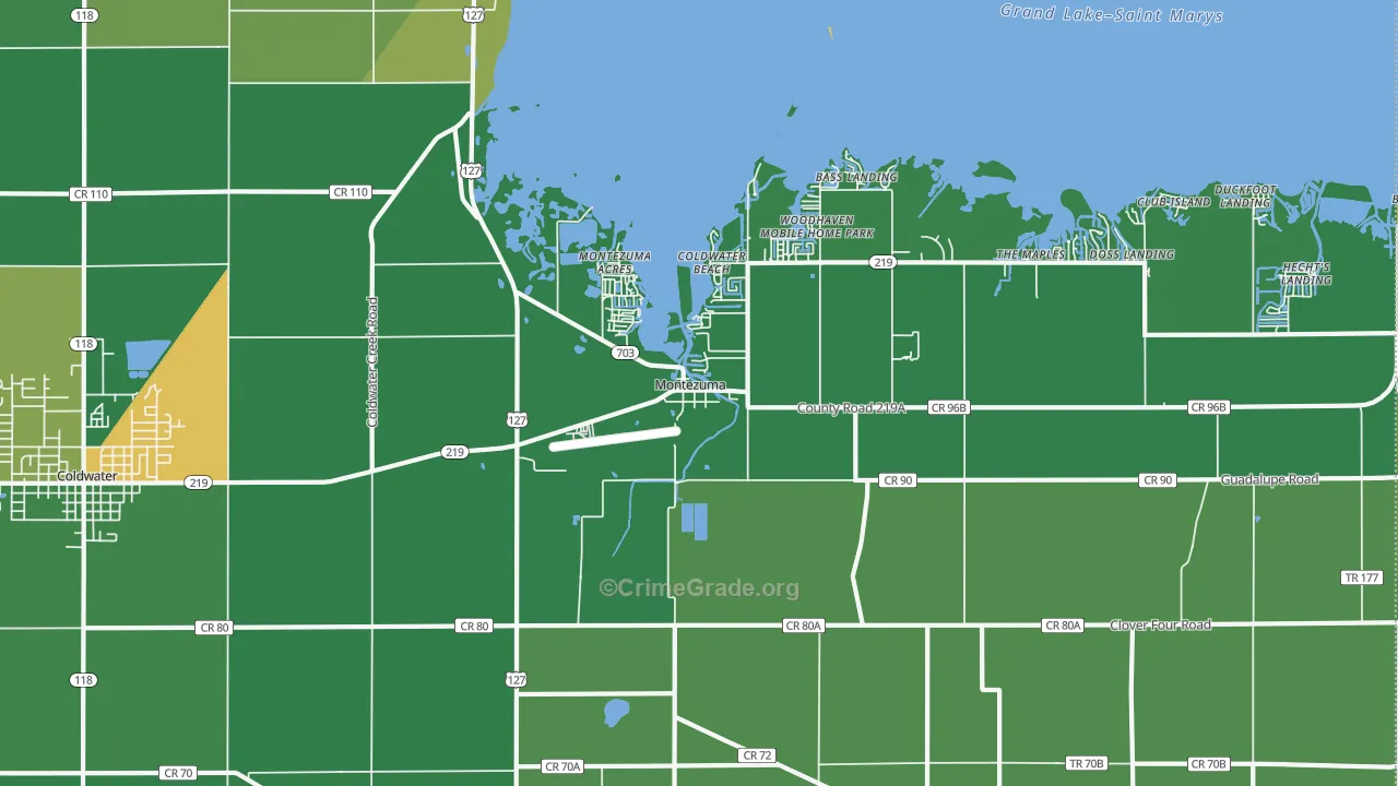 Montezuma, OH Map of Vehicle Theft Rates