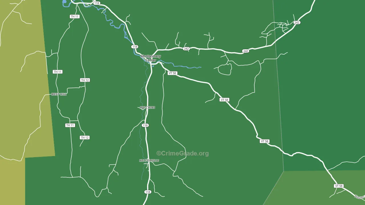 Montgomery Center, VT Map of Vehicle Theft Rates